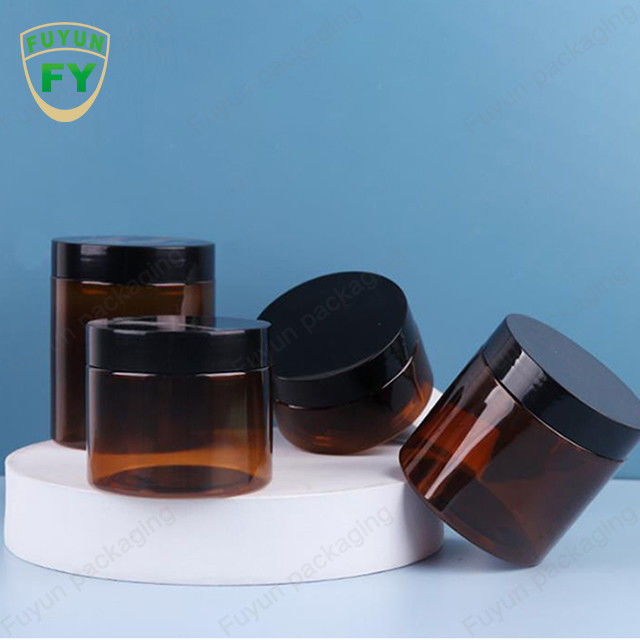 8 oz om Vorm Zwarte Plastic Kosmetische Room Plastic Amber Jar With Lid